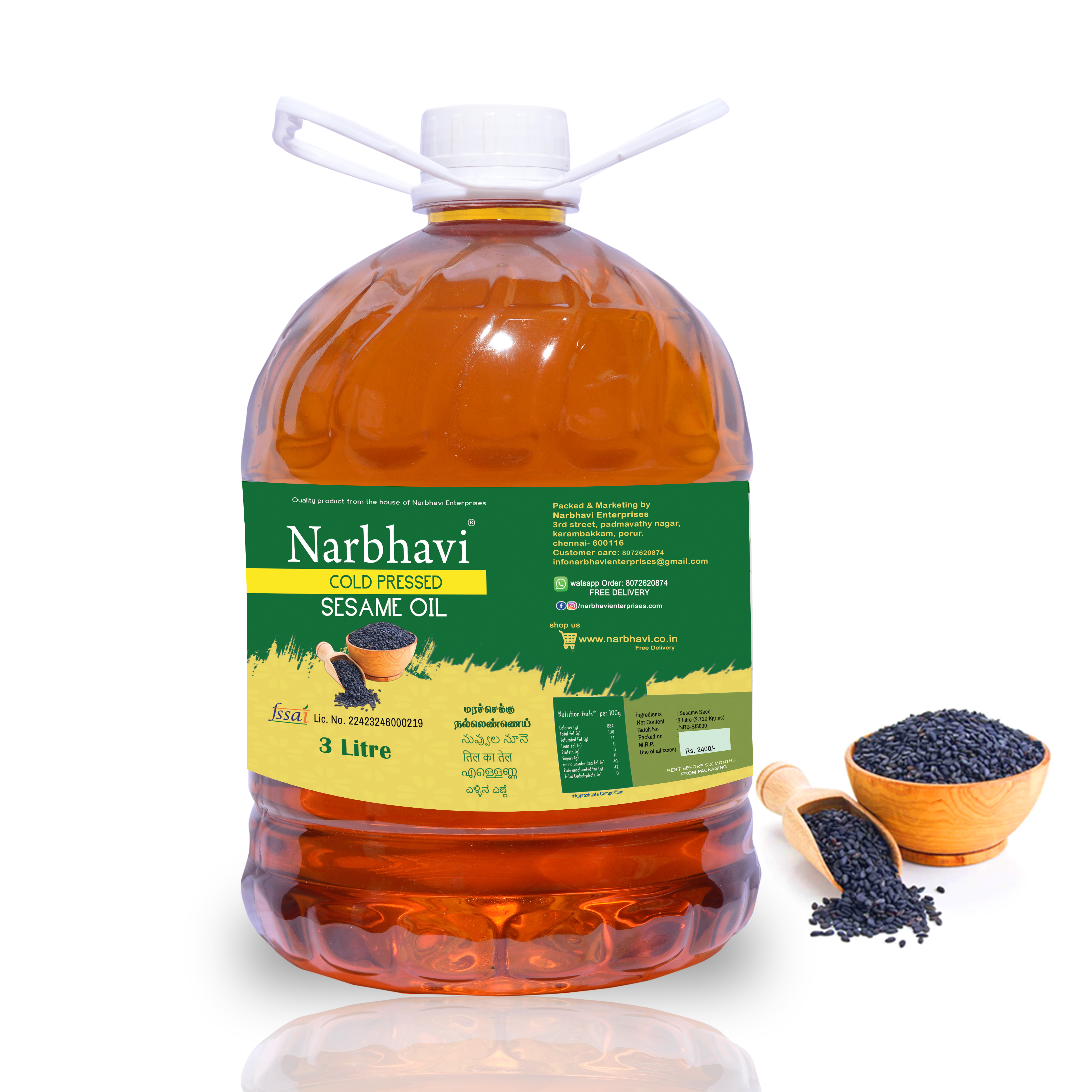 Narbhavi Cold Pressed Sesame Oil 3Liter