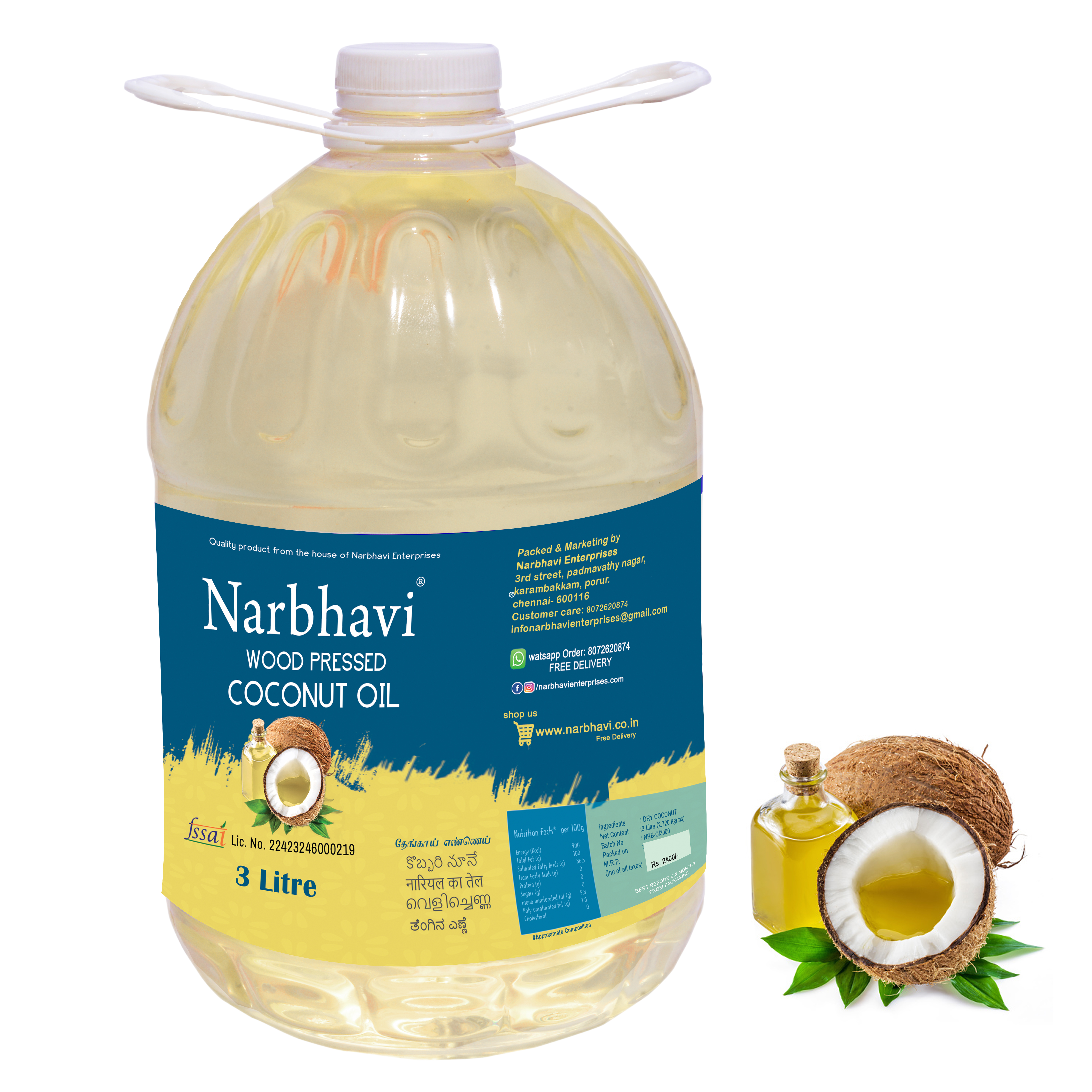 Narbhavi Cold Pressed Coconut Oil 3Liter